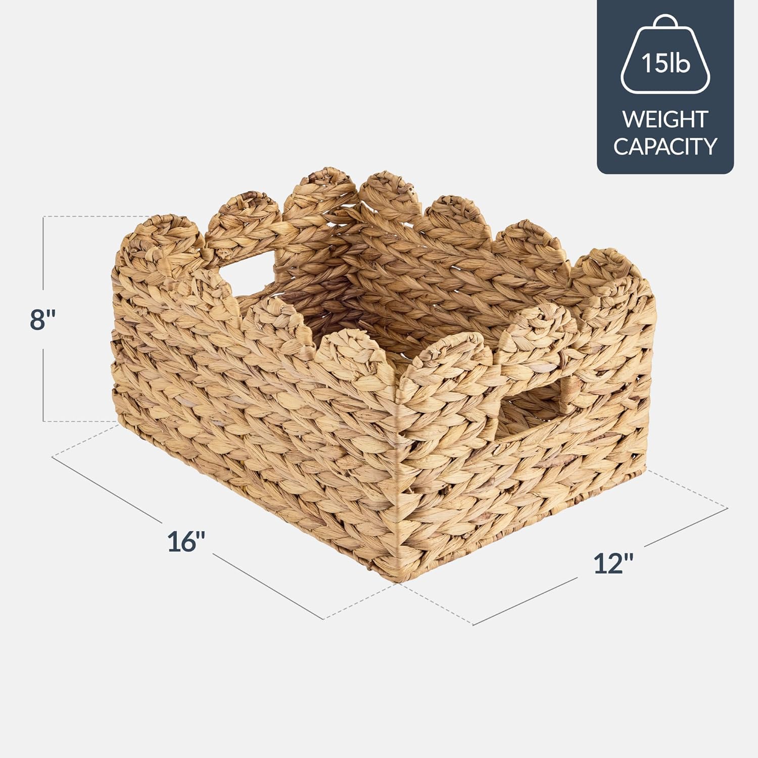Best Choice Products 16x12 Scalloped Shelf Baskets, Woven Storage Bins, Storage Organizers for Pantry, Living Room, Bedroom, Nursery & Laundry, 2 Pack - Natural