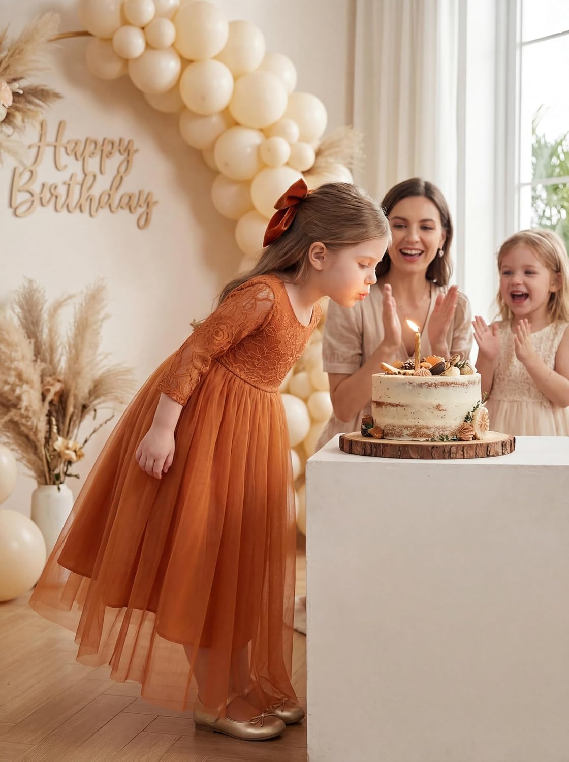 LalaMira Flower Girl Dress Long Sleeve First Communion Dress Lace/Tulle Toddler Dresses for Wedding Bridesmaid Garden Party - Image 6