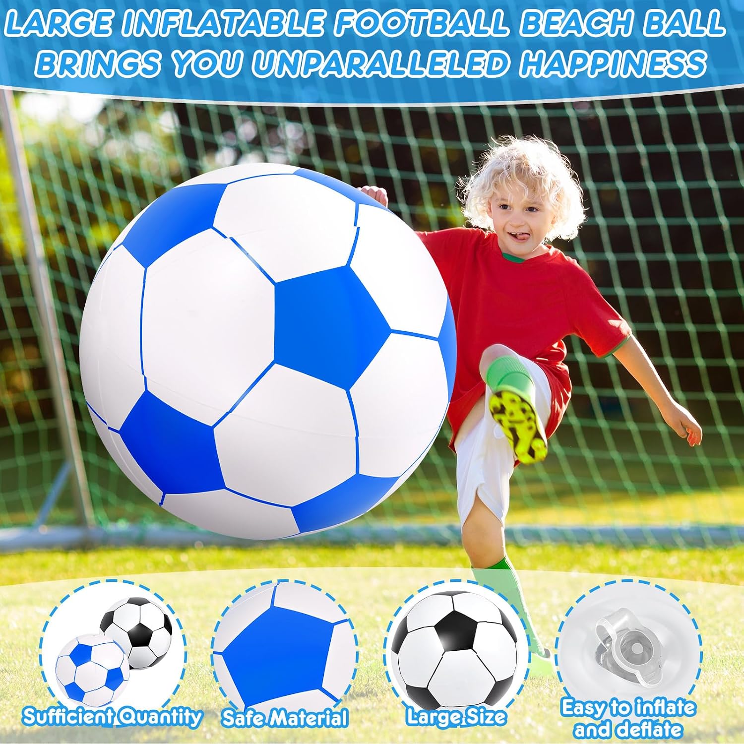 Lewtemi 2 Pcs 40 Inch Giant Inflatable Soccer Ball Large Huge Beach Balloons Oversized Football Sport Birthday Party Decoration Favor Gift Pool Supplies for Outdoor Piñata Activity