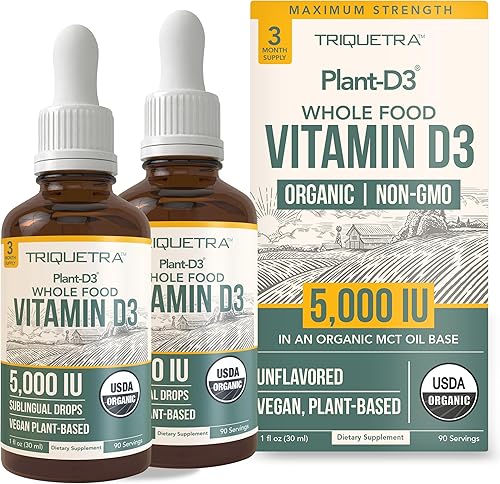 Plant-D3 Vitamina D3 orgánica 5000 UI  Vegano, fuerza máxima sublingual líquido D3 gotas  200% mayor absorción  Forma de colecalciferol 100% a base