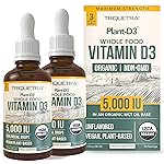 Plant-D3 Organic Vitamin D3 5000 IU - Vegan, Max Strength Sublingual Liquid D3 Drops - 200% Higher Absorption - 100% Plant-Based Cholecalciferol Form - Adjustable Dosing for All Ages (1oz - 2 Pack)
