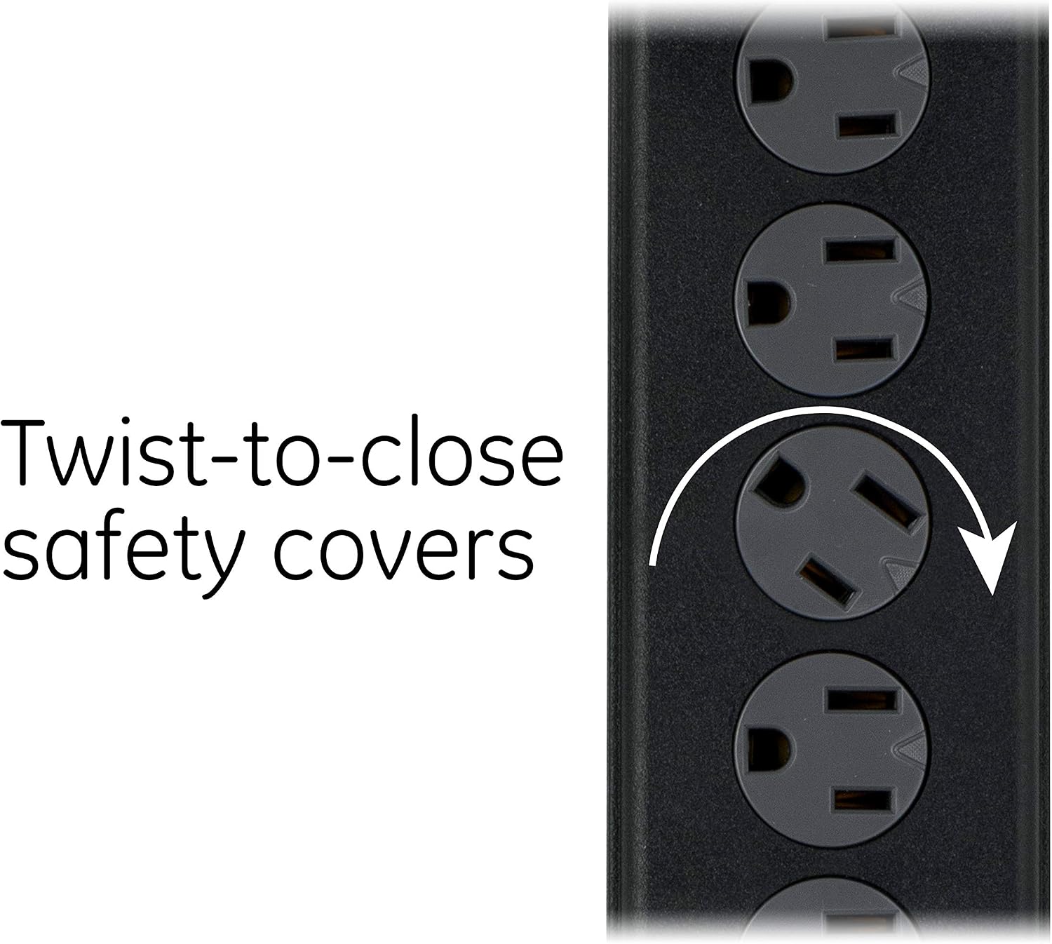 GE Pro 7-Outlet Surge Protector, 2 USB Ports, 3 Ft Power Cord, 1300 Joules, Flat Plug, Twist to Close Safety Covers, Indicator Light, Power Filter, Circuit Breaker, Warranty, UL Listed, Black, 33664