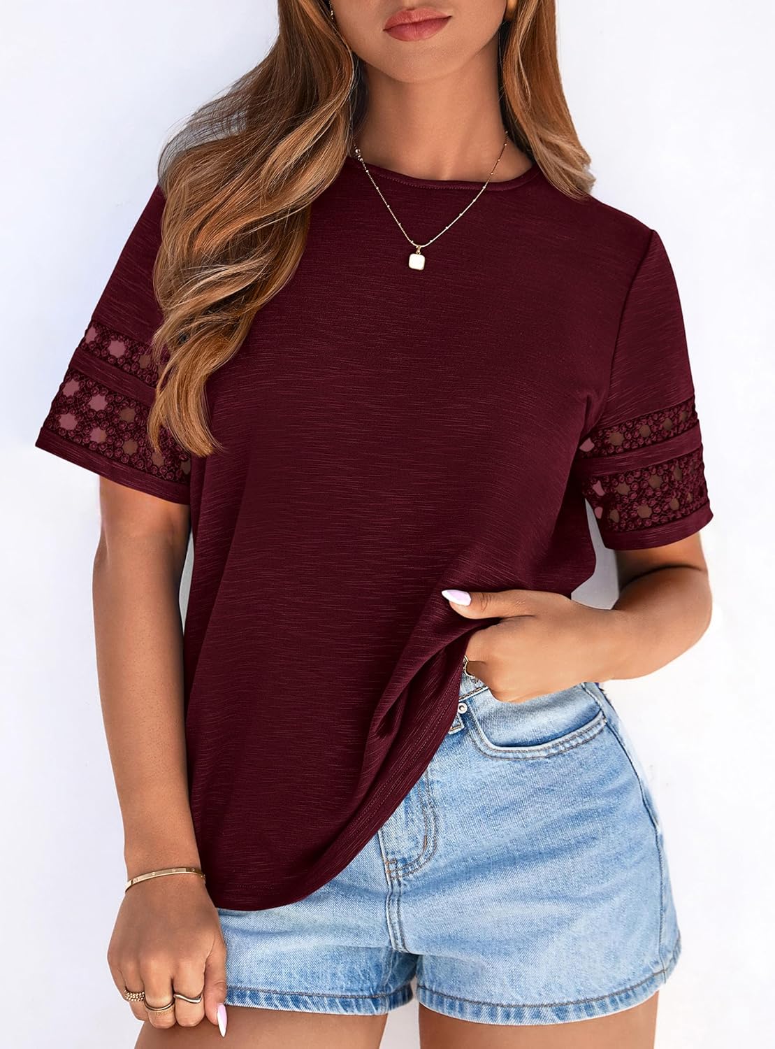 PRETTYGARDEN Summer Tops for Women 2026 Lace Short Sleeve T-Shirts Casual Blouses Spring Fashion Clothes Vacation Outfits - Image 4