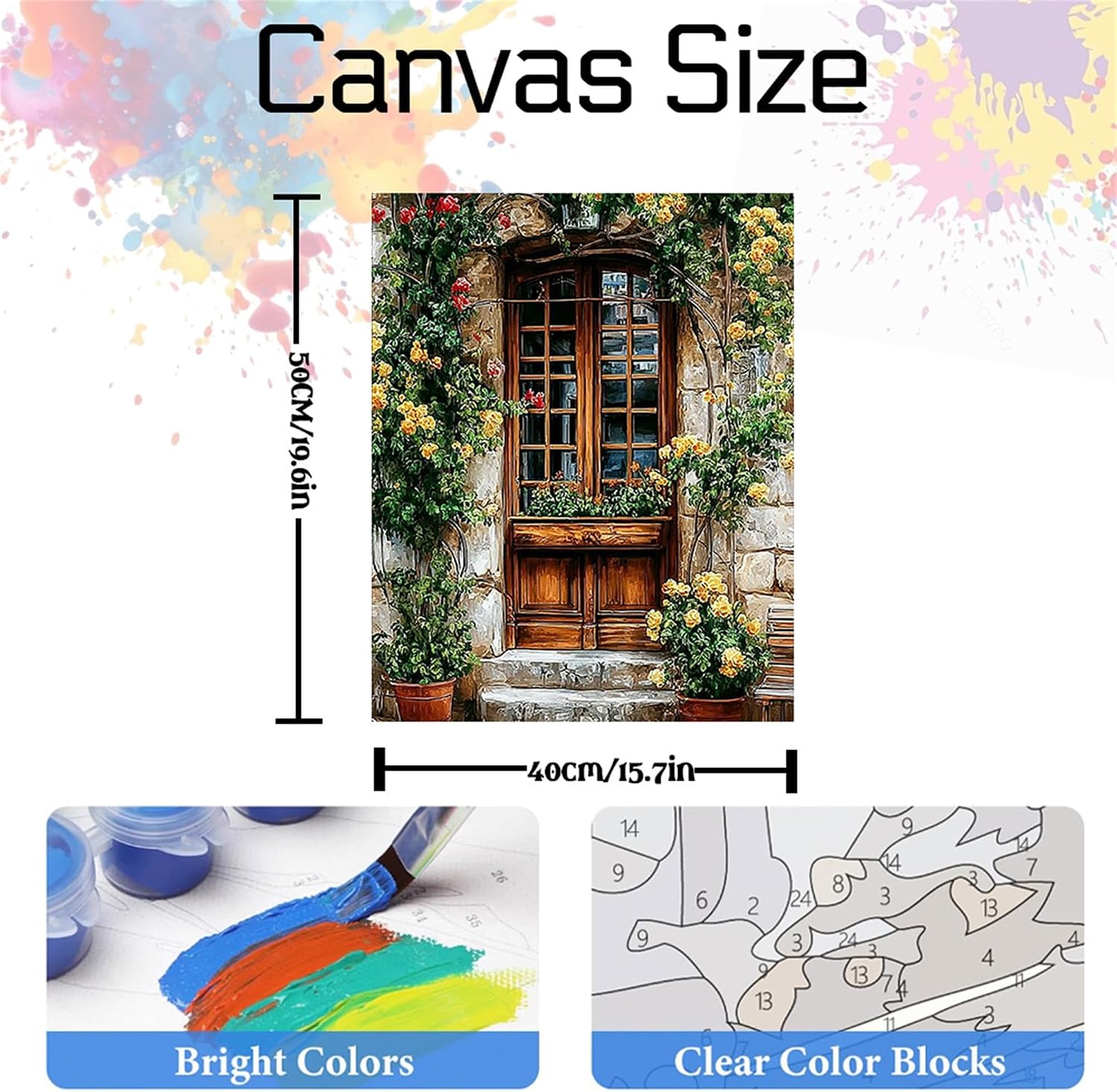 NZNANCHU Door Paint by Numbers Kit for Adults,Yellow Flower Painting by Numbers Kits on Canvas for Beginner, DIY Watercolor Oil Painting for Birthday Gift Relax Decor (Front Door - 02)