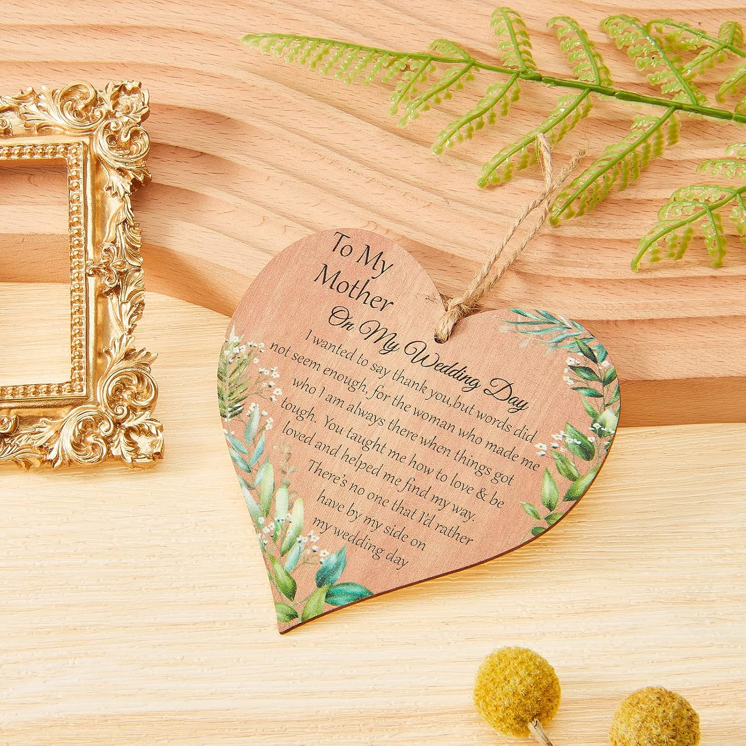 2 Pieces Wooden Mother of the Bride Gifts Wedding Gift Keyring Thank You Gifts for Women Rustic Hanging Heart Plaque to My Mother Wedding Gifts for Mother of the Bride Floral Ornament for Women - Image 4
