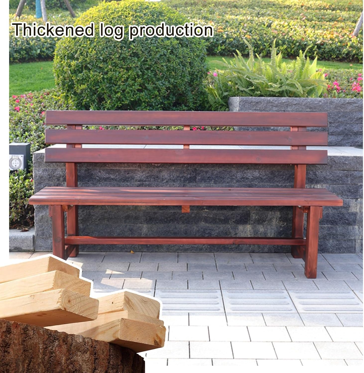 Outdoor Soild Wood Bench, Weatherproof Clearance Benches, Park Bench with Large Seat for 2-3 People, Patio Furniture Chair for Yard, Balcony, Porch & Poolside(47x18.5x31.1in)