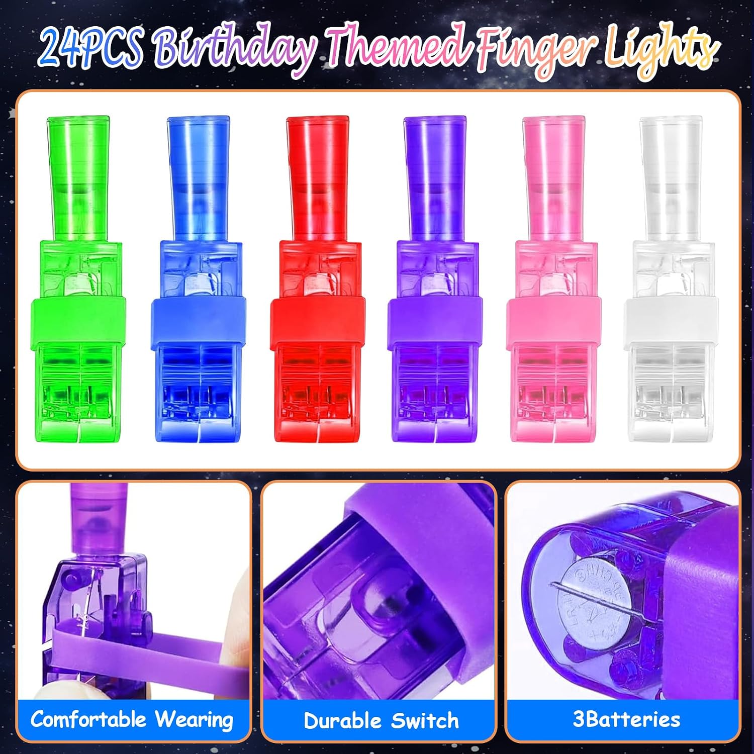 24PCS Birthday Party Favors LED Finger Lights, Glow in the Dark Light Up Toys Gifts Bulk for Kids Boy Girl Birthday Goodie Bags Stuffers Party Supplies Back to School Classroom Prizes