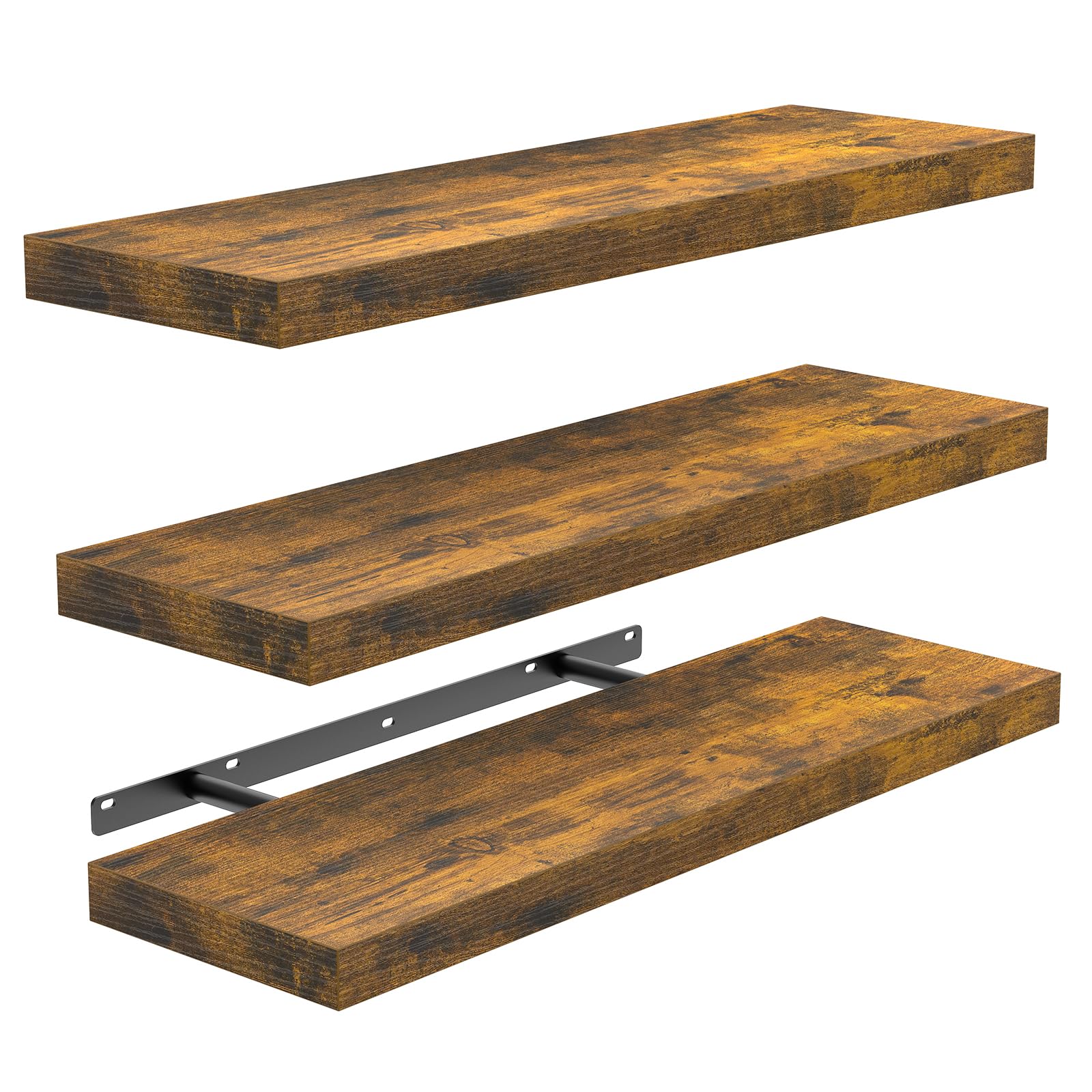 BAYKA Rustic Brown Bathroom Floating Shelves, 15.7in, 3Pk, Wall Mount Shelf