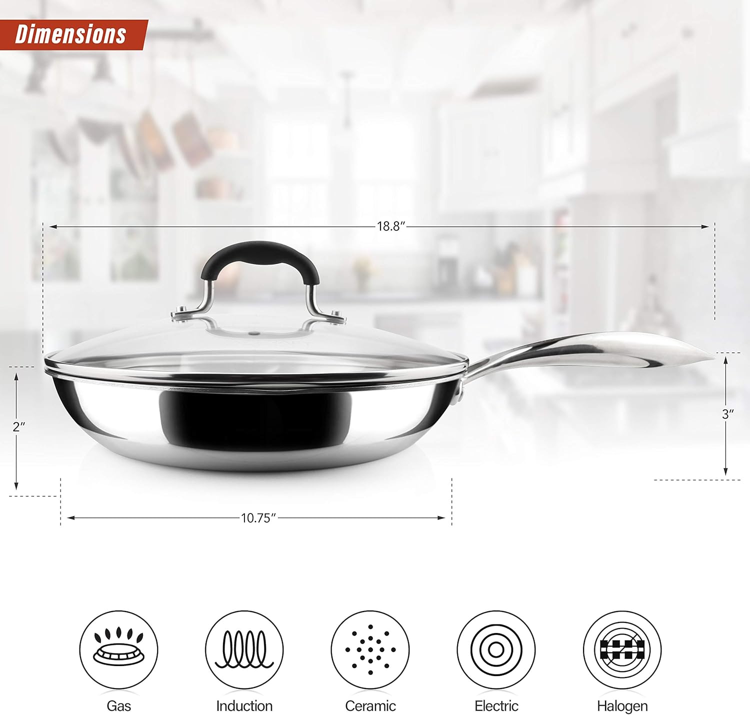 🔥 Flash Sale AVACRAFT 18/10 Tri-Ply Stainless Steel Frying Pan with Lid, Side Spouts, Induction Pan, Versatile Stainless Steel Skillet, Fry Pan in our Pots and Pans, Cooking Pan (Tri-Ply Full Body, 10 Inch)