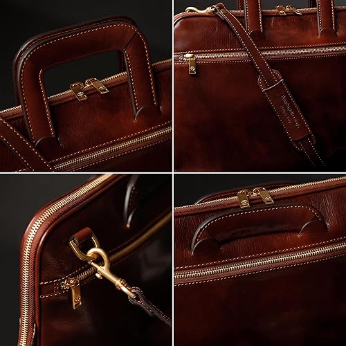 Miniatura 5 de Time Resistance Maletín de cuero delgado - Bolsa de cuero italiana hecha a mano para computadora - Maletín para hombre y mujer - Bolsa para laptop