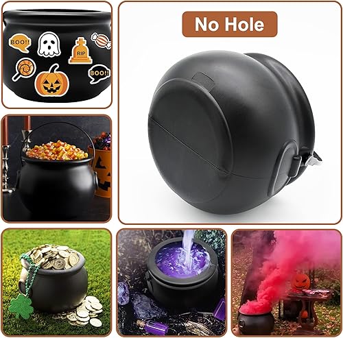Miniatura 3 de Caldero de plástico negro de 8 pulgadas, cuenco para dulces de Halloween, cubo grande de caldero de bruja para decoraciones de Halloween,