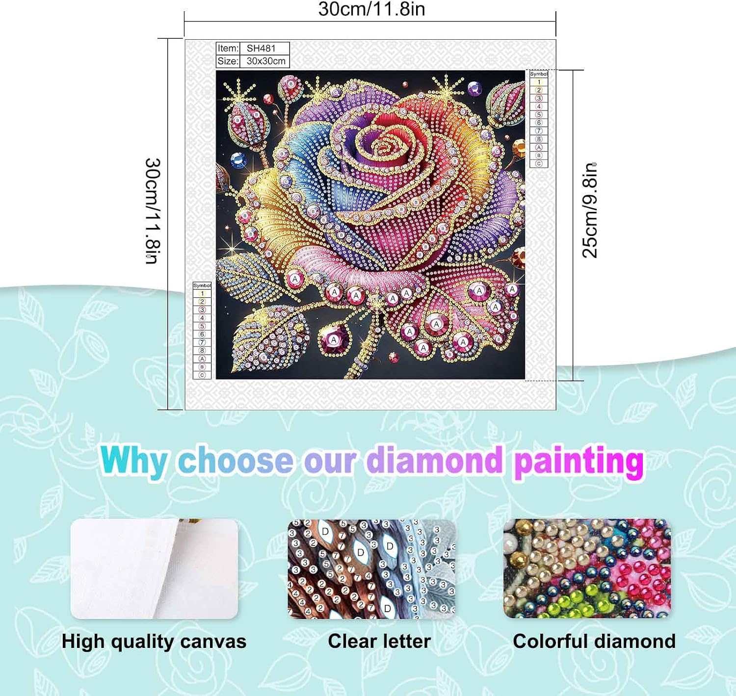antor Special Shape Diamond Art Kits for Adults, Rose Design 5D Crystal Rhinestones DIY Diamond Painting Kit, Wall Decor or Gift for Beginners, 11.8 x 11.8 Inch image 2