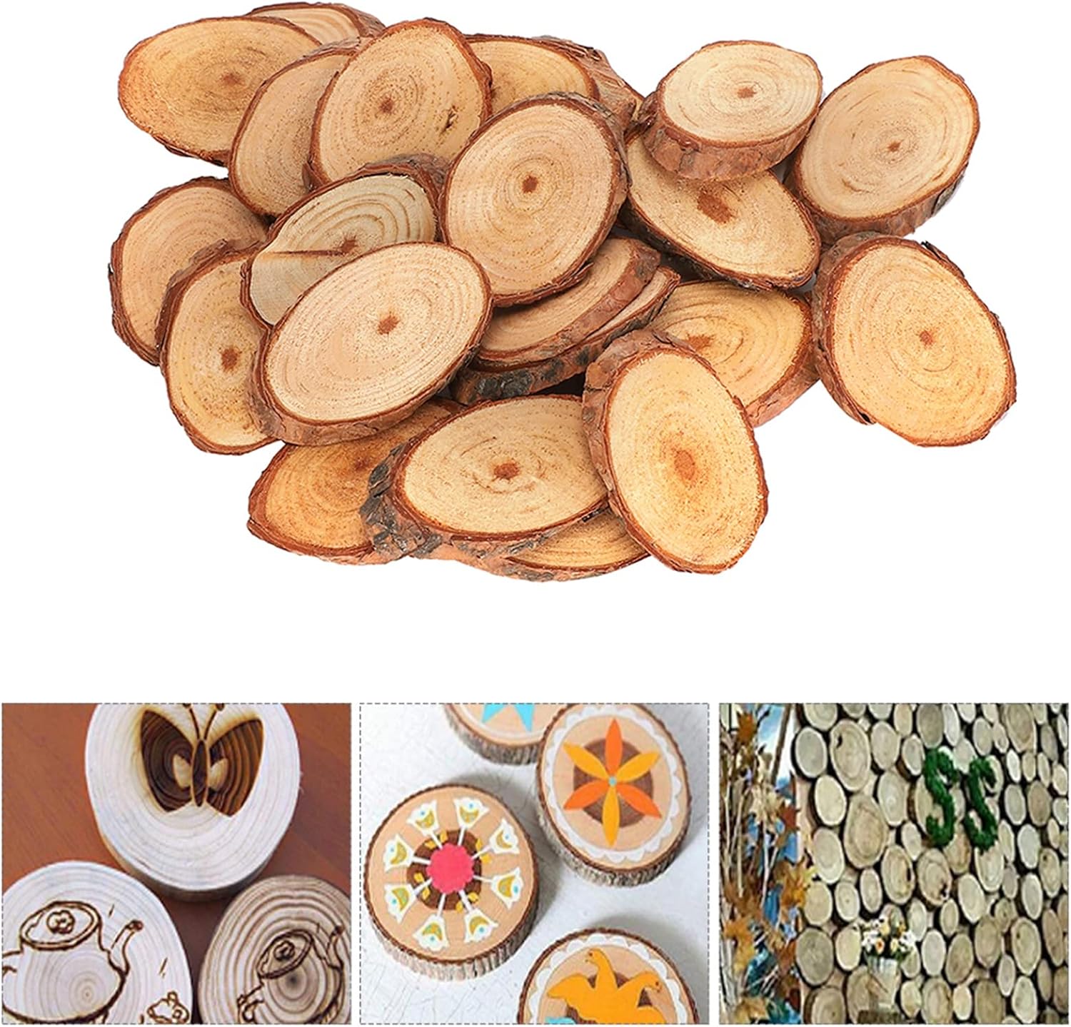 25 Pack Unfinished Oval Wood Slices, Pine Wood Slab Plaques Plank with Bark for Crafts DIY Painting, Tree Slice Wooden Sign for Centerpiece Ornament