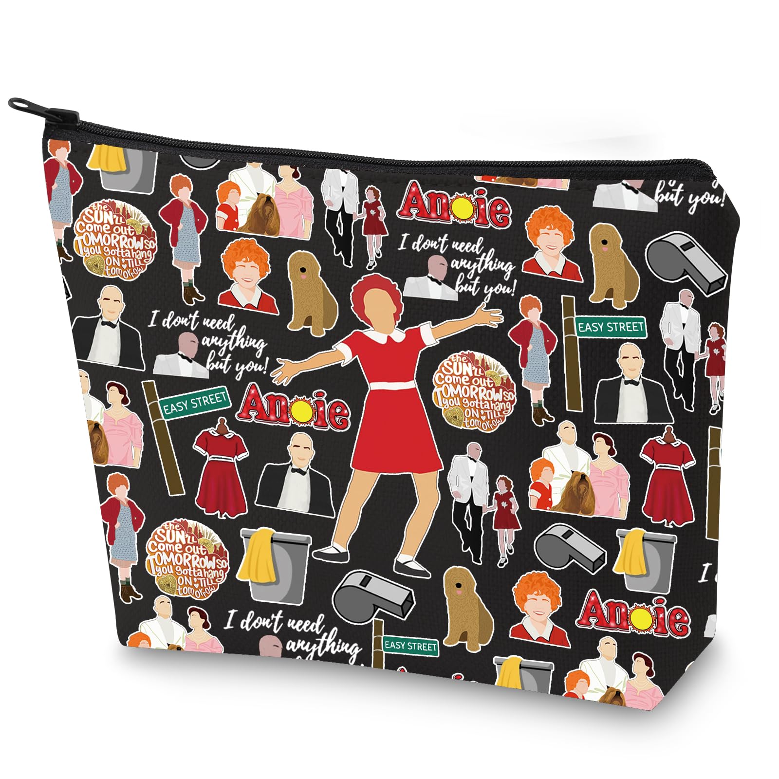 WZMPA Red Ribbon Girl Musical Toiletry Bag Oliver Warbucks Fans Gift Hope In Scarlet Zipper Bag Hard-Knock Dreams Inspired Gift (Ann Bl)