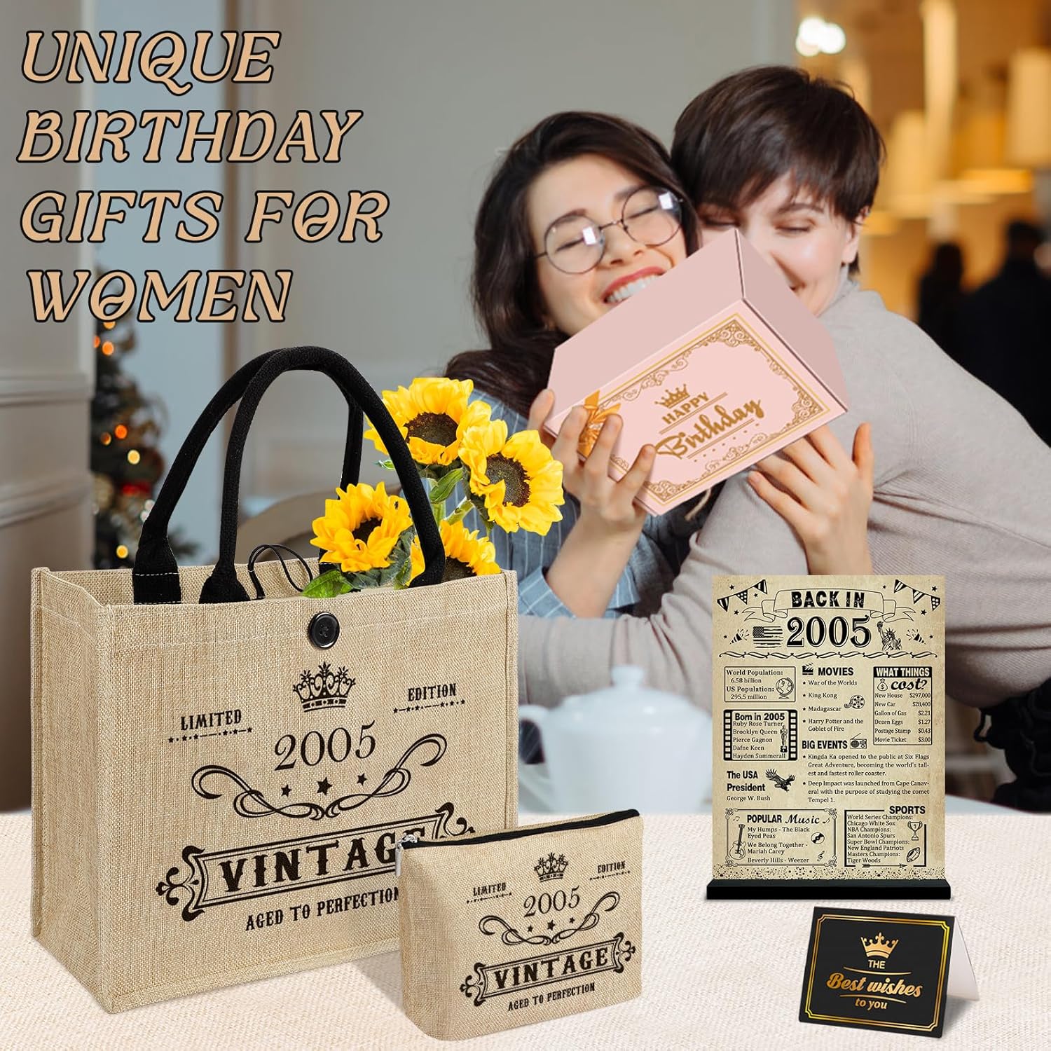 YeohJoy 21st Birthday Gifts for Women Reusable Grocery Bag, Unique 21 Years Old Gifts for Girlfriend Daughter Friends Sister Her, Vintage 2005 Bag & Cosmetic Bag & Back in 2005 Poster - Image 7