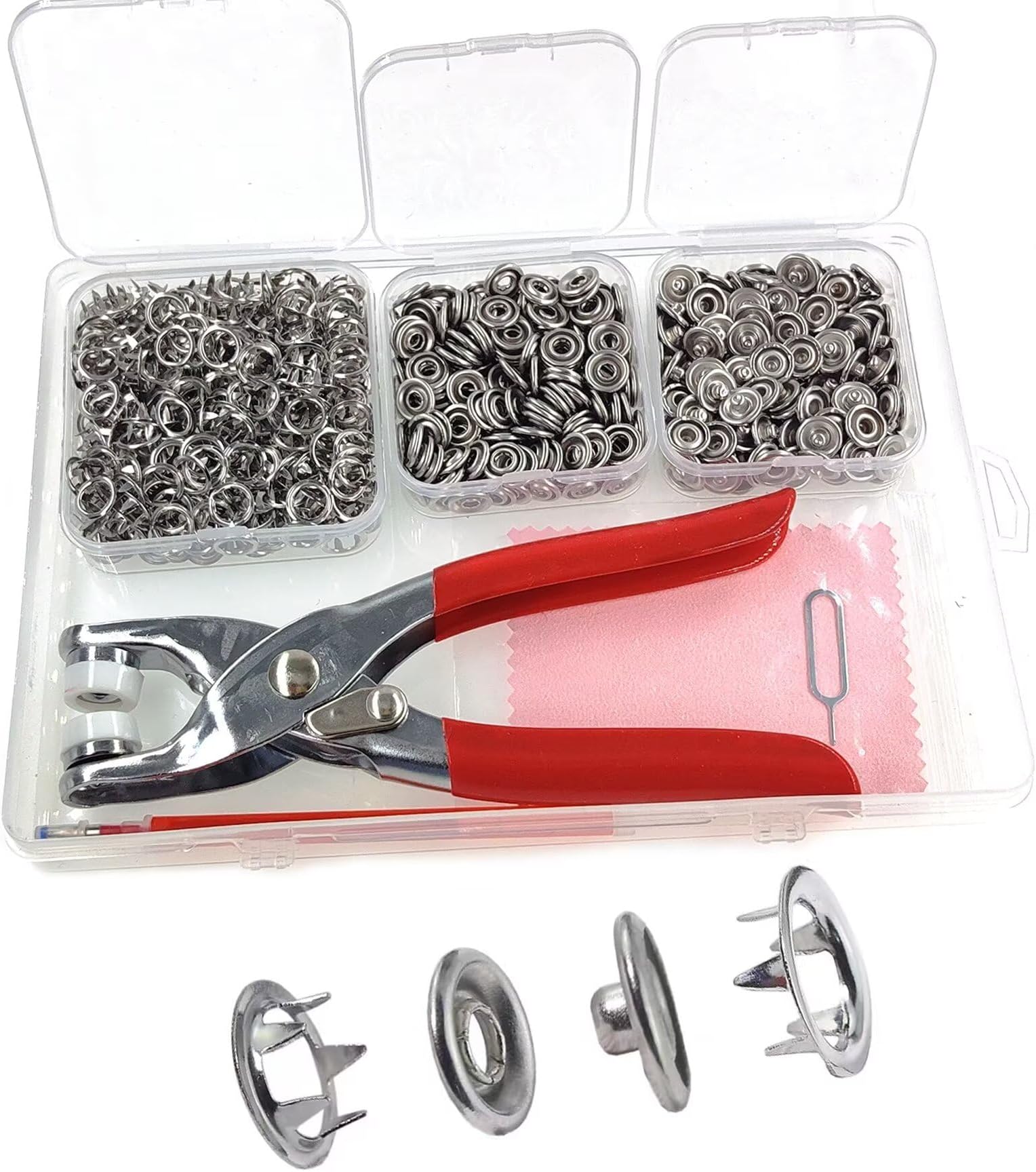 – 200 Sets Poppers Fasteners Kit, 9.5mm Press Stud Kit with Fastener Pliers, Metal Snap Fasteners Press Studs No Sewing,Snap Button Fastener Kit Rust Proof for Fabric Clothing,Bags,DIY Crafts