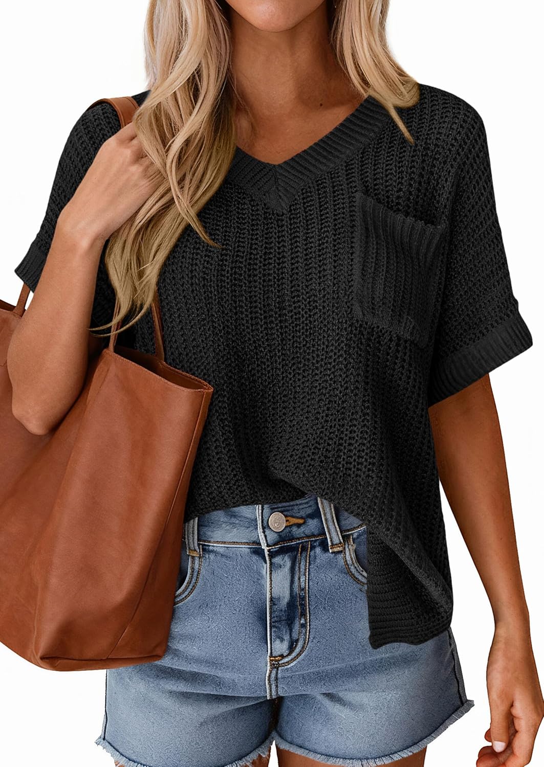 PRETTYGARDEN Women's 2026 Spring Short Sleeve Sweaters Lightweight V Neck Casual Going Out Summer Tops Beach Vacation Clothes - Image 5