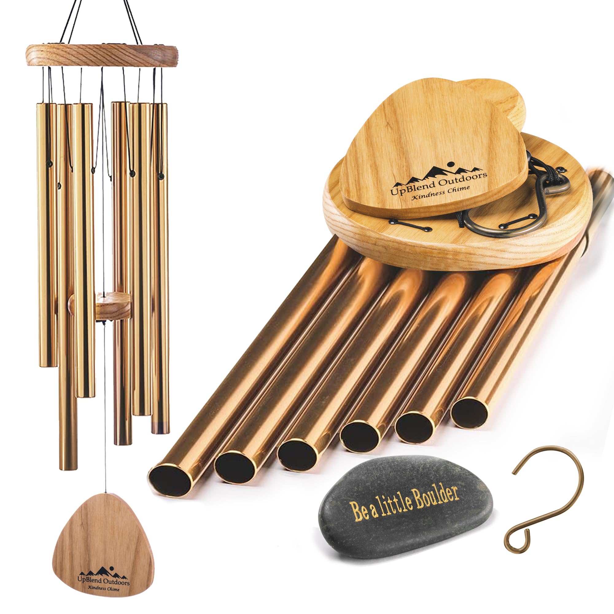 UpBlend Wind Chimes for Outside Gift – Deep Tone Wind Chime with Decorative Stone – Garden and Patio Décor for Porch or Yard, Elegant Outdoor Ornament, Meaningful Gift for Neighbors. 29” Bronze.