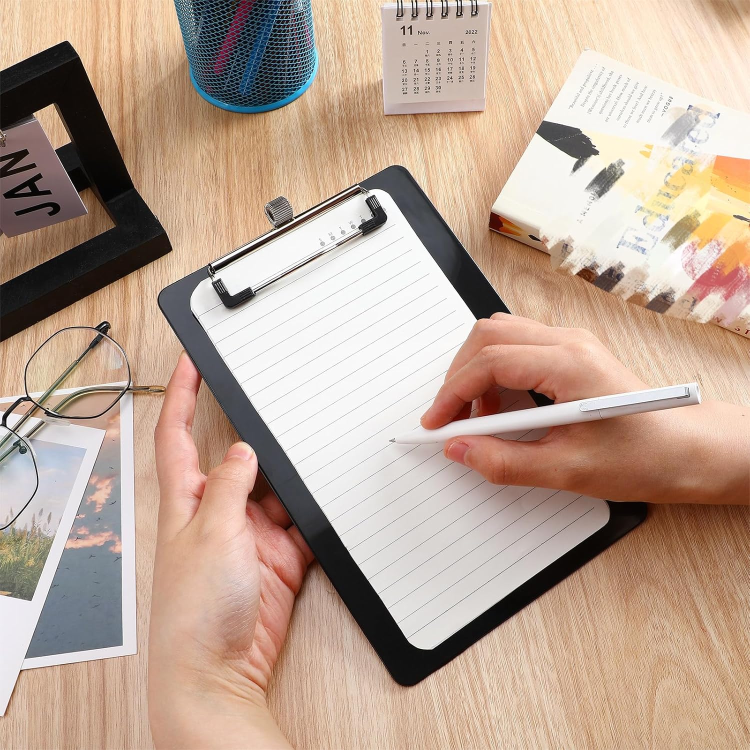 Sabary 48 Pack Bulk Mini Clipboards with Pen Holder Clip Black A5 Memo Clipboard 6x9 Plastic Check Presenters for Restaurants School Office Hotel Shopping List (Pen Not Included)