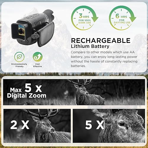Miniatura 6 de Sheawasy Monocular de visión nocturna, monocular infrarrojo de 1080p para 100% de oscuridad, 32 GB incluidos, viajes, camping, caza, vigilancia