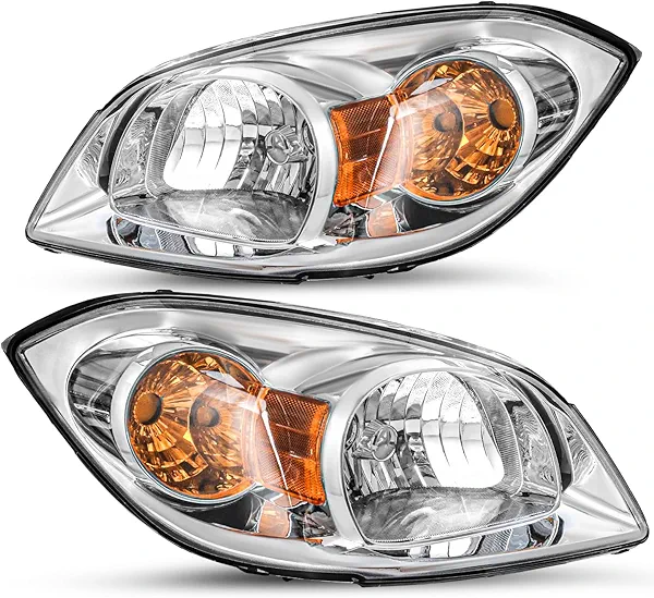 JSBOYAT Headlight Assembly Fit for 2005-2010 Chevy Cobalt 2007-2010 Pontiac G5 2005-2006 Pursuit Passenger and Driver Side, Chrome Housing & Amber Reflector