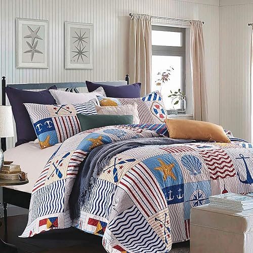 Miniatura 10 de Virah Bella Juego de ropa de cama tamaño King, edredón reversible ligero con estampado botánico índigo, con 2 fundas de almohada a juego, ropa de