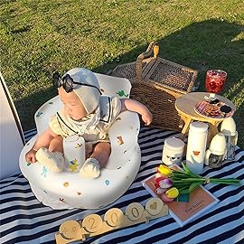 EKEPE Inflatable Baby Chair with Built in Pump for Babies 3 Months & Up, Baby Floor Seats for Sitting Up, Blow Up Baby Seats for Infants - Dinosaur