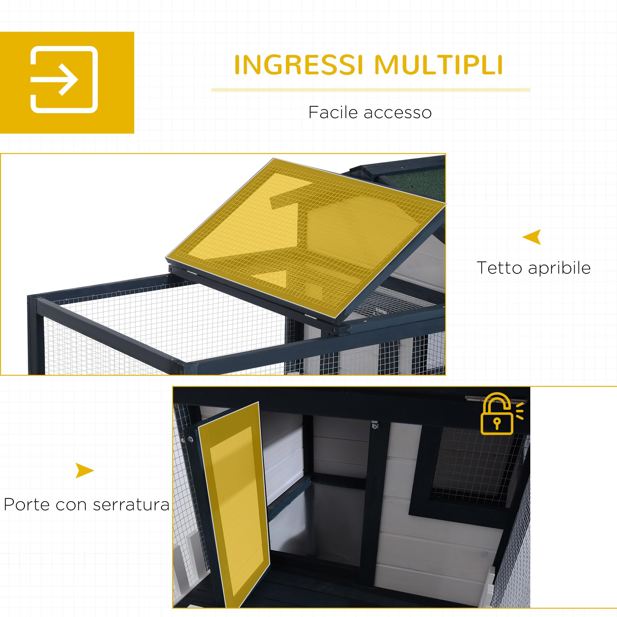 PawHut Conigliera da Esterno e Interno, Gabbia per Conigli con Tetto Impermeabile, Casetta e Area per Movimento, Conigliera in Legno di Abete, 151x78x84.5 cm, Verde e Bianco