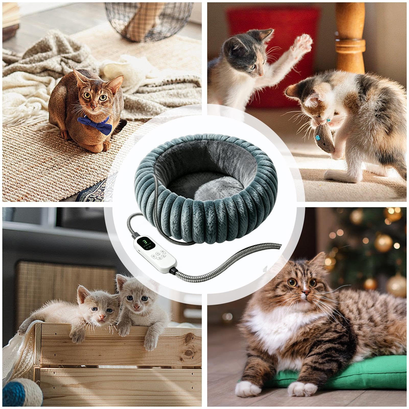 Cuccia riscaldata per cani, rotonda, con timer e 9 regolabili | Grande letto per gatti per divano, soggiorno, camera da letto, ufficio, pavimento, mobili, tempo in famiglia e viaggi