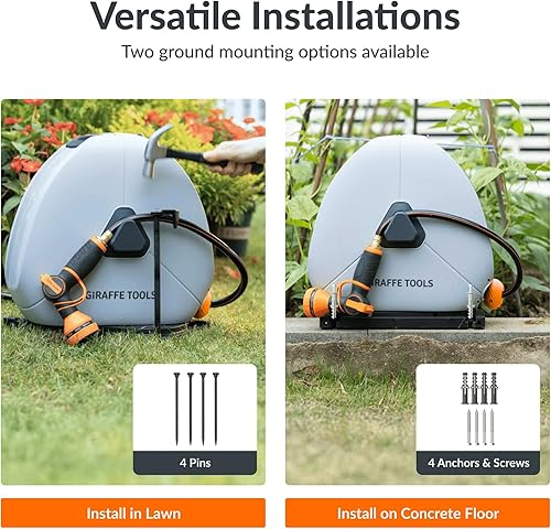 Miniatura 6 de Giraffe Tools Carrete de manguera retráctil con 12 pulgada x 100 pies, carrete de manguera de jardín resistente para montaje en tierra, rebobinado