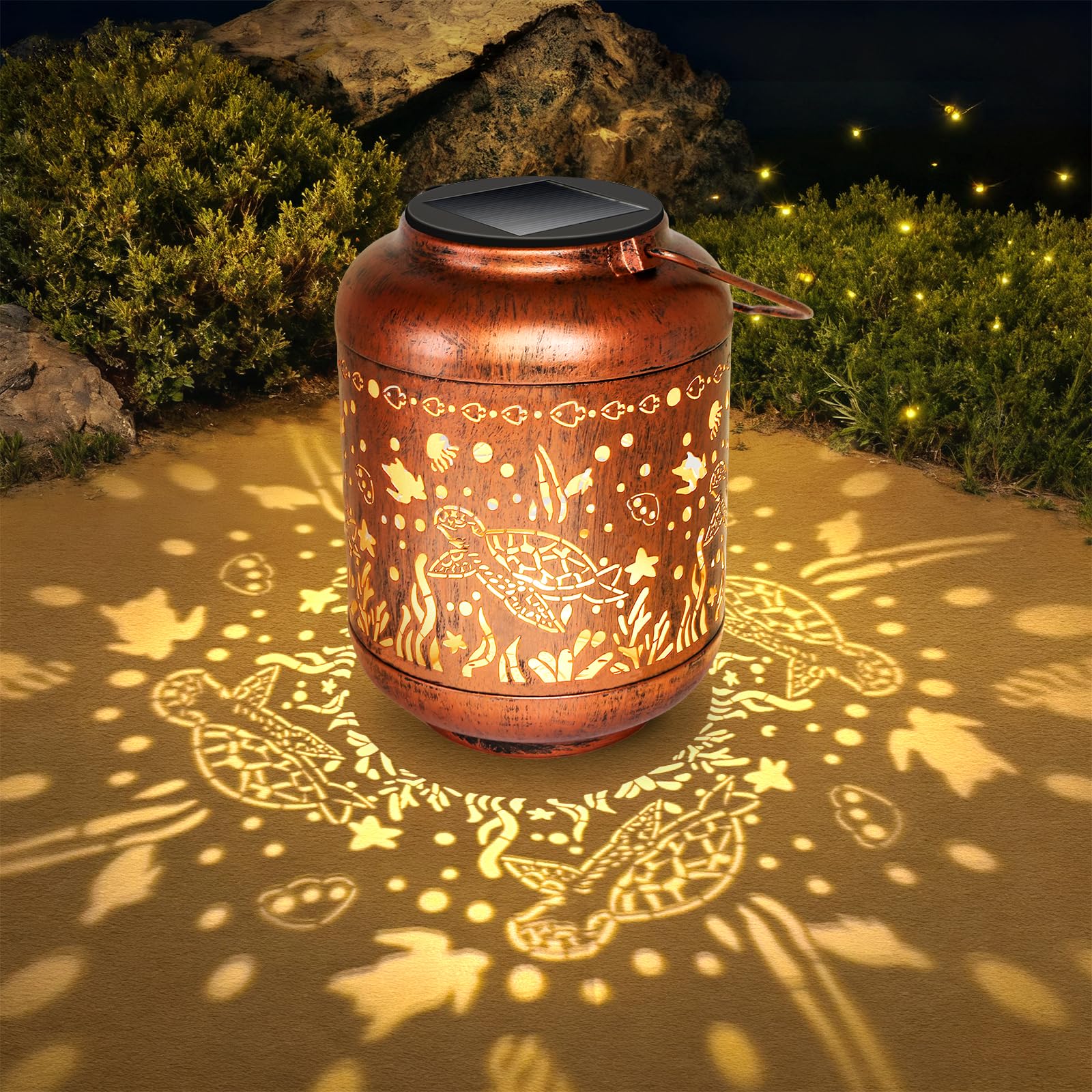 Solarlaterne für Außen Wasserdichte Garten Deko, Meeresschildkröte Geschenke für Frauen, Mama, Oma, Hängende LED Metall Lichter für Terrasse, Geschenk für Geburtstag Weihnachts Gartenarbeit