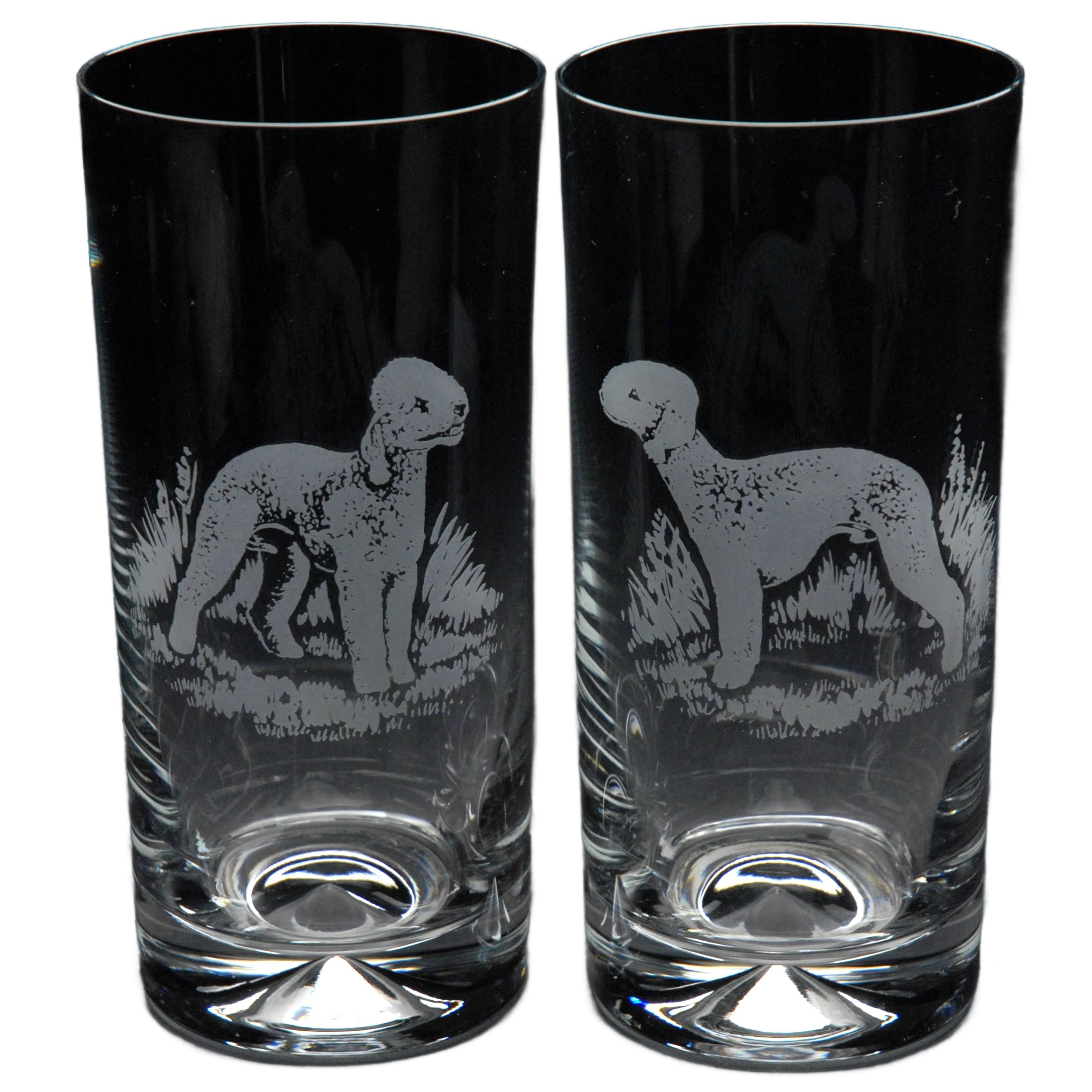 GLYPTIC Glass Art Bedlington Terrier Dog Placement Hand Etched/Engraved Highball Glass