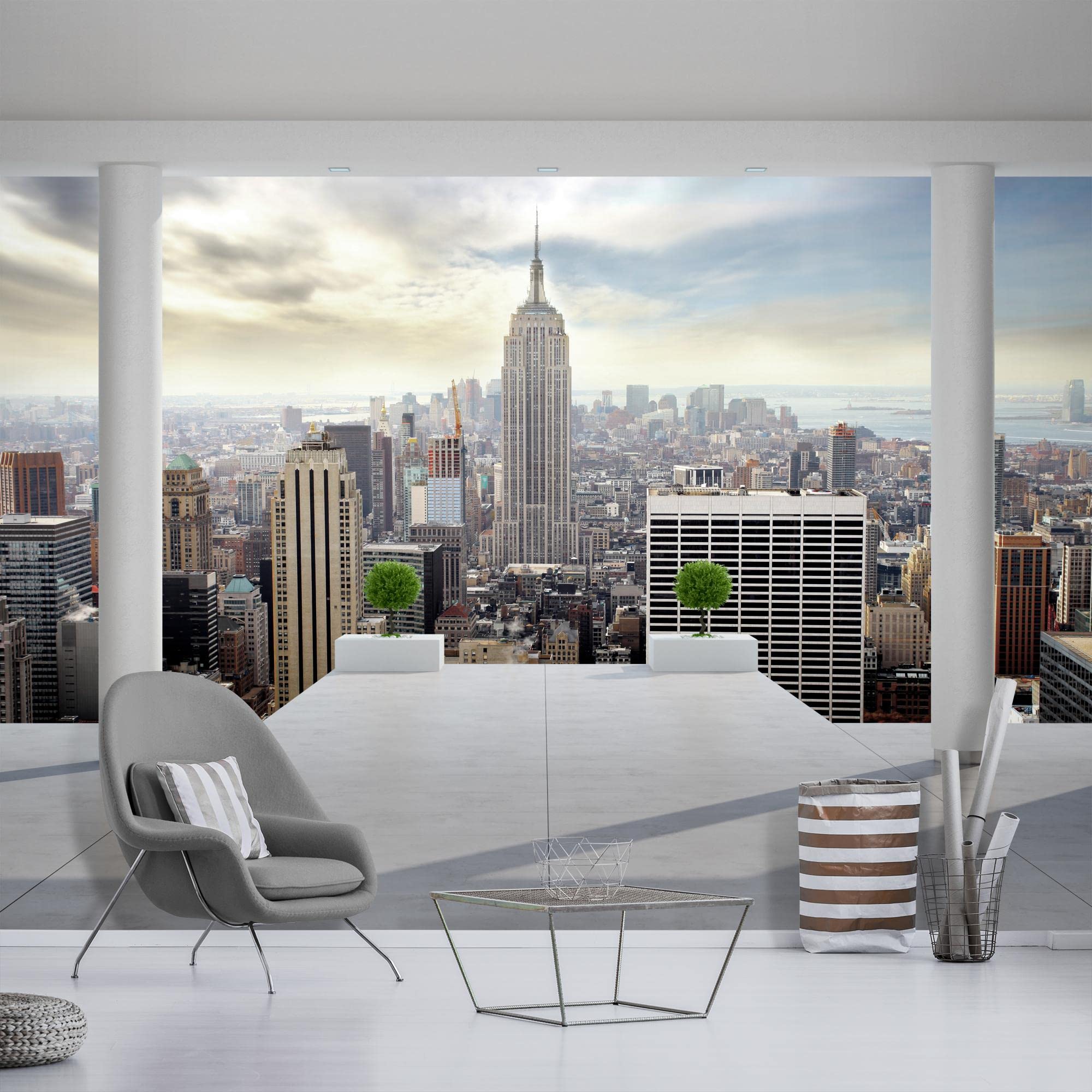 Runa Art Wallpaper 396 X 280 Cm New York Window Non-Woven Decoration Print Wall Mural Living Room - Made In Germany - White Beige 9171012a