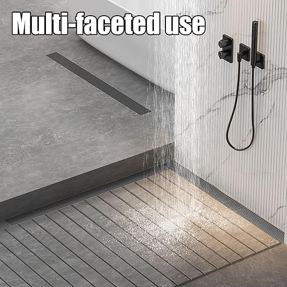 Linear Shower Drain with Removable Grate, Floor Shower Drain with Hair Strainer,Stainless Steel Rectangular Floor Drain,Side drainage,6.8 * 40cm [Energy Class A]