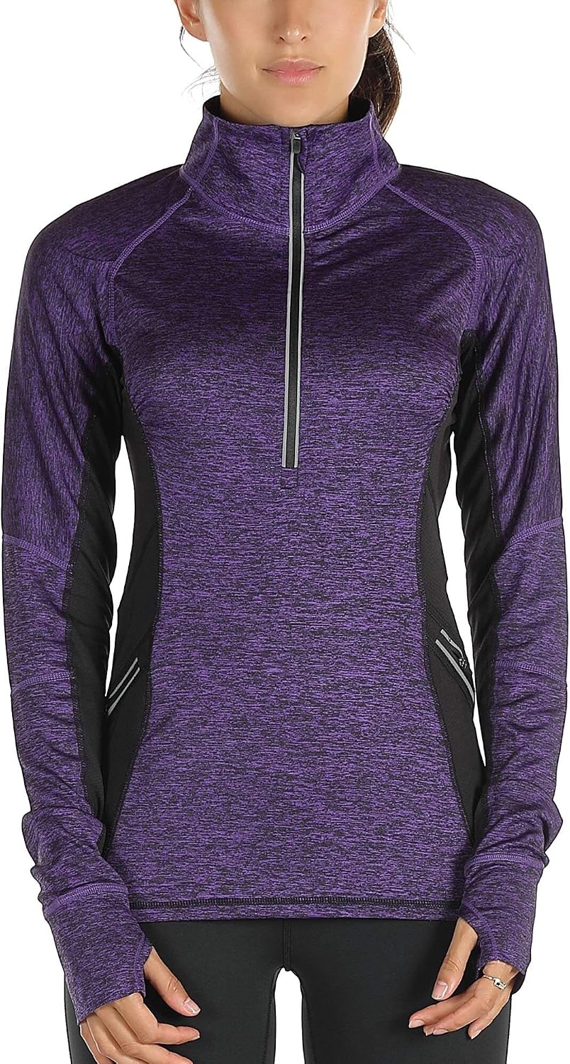 icyzone Women's Workout Yoga Track Jacket 1/2 Zip Long Sleeve Running Shirt