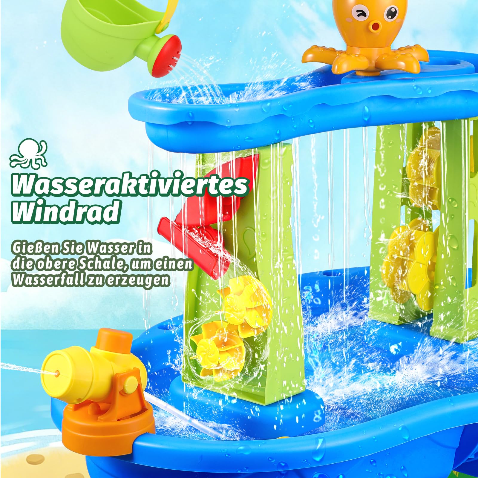 FRUSE Wasserspieltisch für Kinder,3-Tier Wassertisch Spielzeug,Wasserspielzeug Aktivität Sensory Tisch Sommer Spielzeug für Outdoor Draußen Strand,Wasser Spieltisch für Kleinkinder Alter 3-5