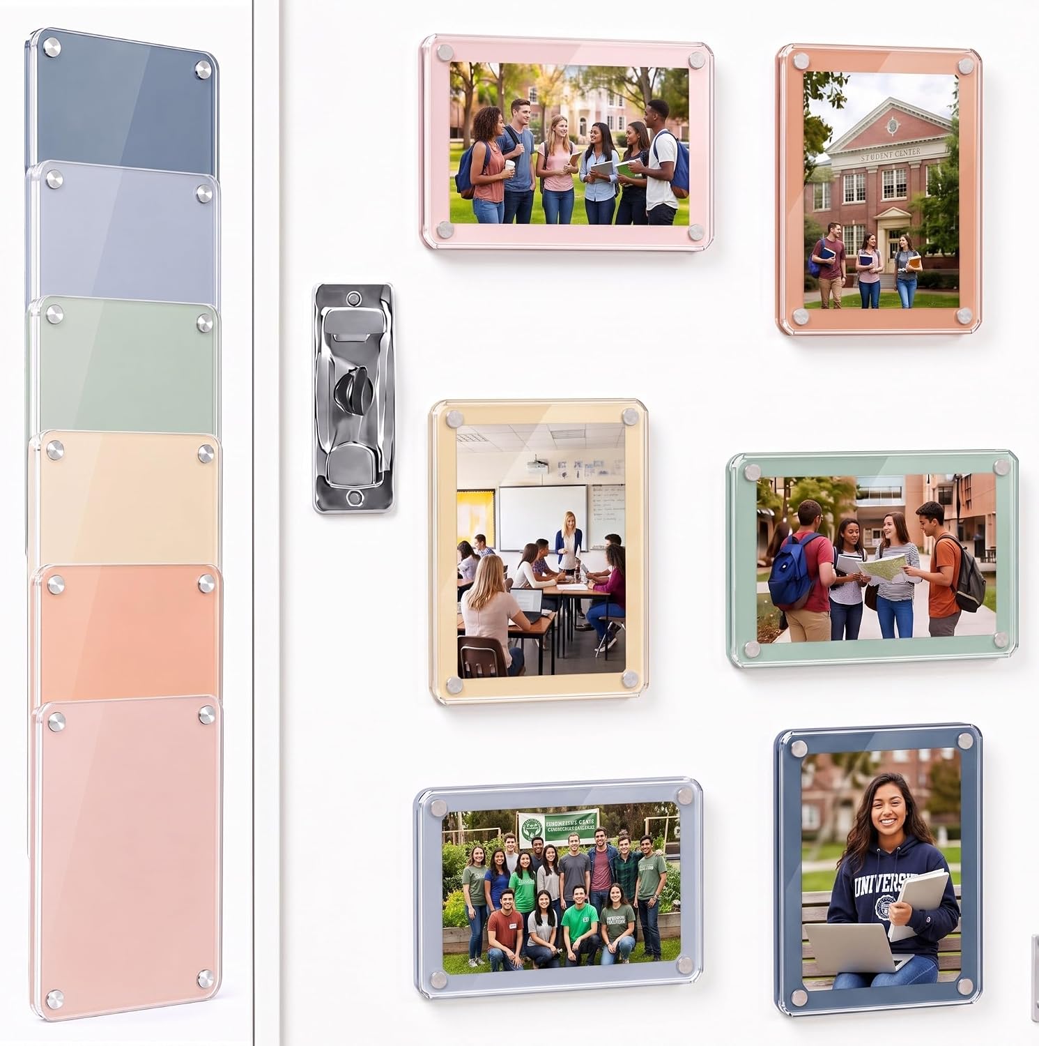 AceOrbit 12 Pack Acrylic Fridge Magnetic Frame Back to School Locker Decor 2.9x4.1in Double Sided Mini Picture Frames for Refrigerator Dorm Office Bulletin Board Instant Photos(Boho Colors)