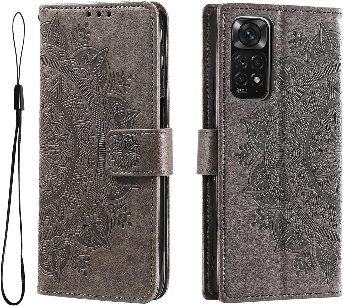 HTDELECMobile Phone Case for Xiaomi Redmi Note 11 Pro 4G Leather Case with Card Slot and Magnetic Closure Flip Case Book Case for Xiaomi Redmi Note 11 Pro 4G - Grey