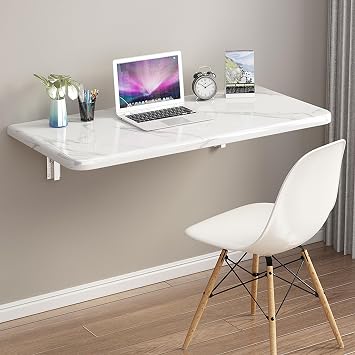 Wall Mounted Folding Desk,Wall Folding Table for Small Spaces,Floating Fold Down Table for Home Office Computer Workstation,Study Work Bench, Laundry Room, KitchenWhite 23.615.7inch