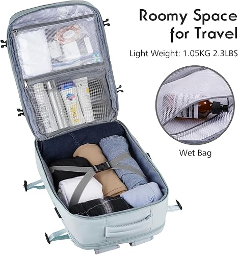 Miniatura 3 de MOMUVO Mochila de viaje grande para mujer, mochila de transporte aprobada por vuelo, resistente al agua, antirrobo, mochila casual grande, Azul,