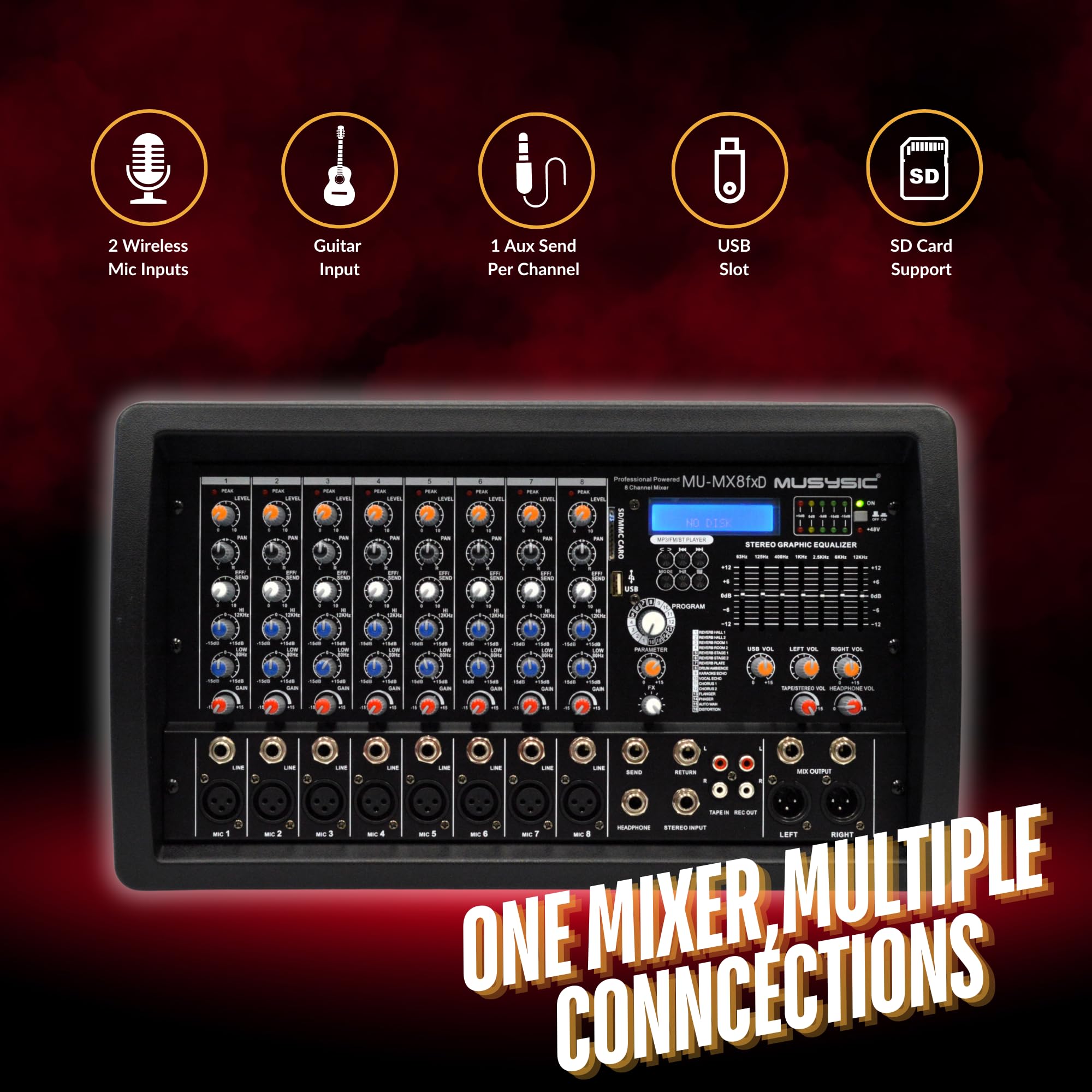 Amazon.com: MUSYSIC 8 Channel 4500W Digital DJ Audio Mixer Power