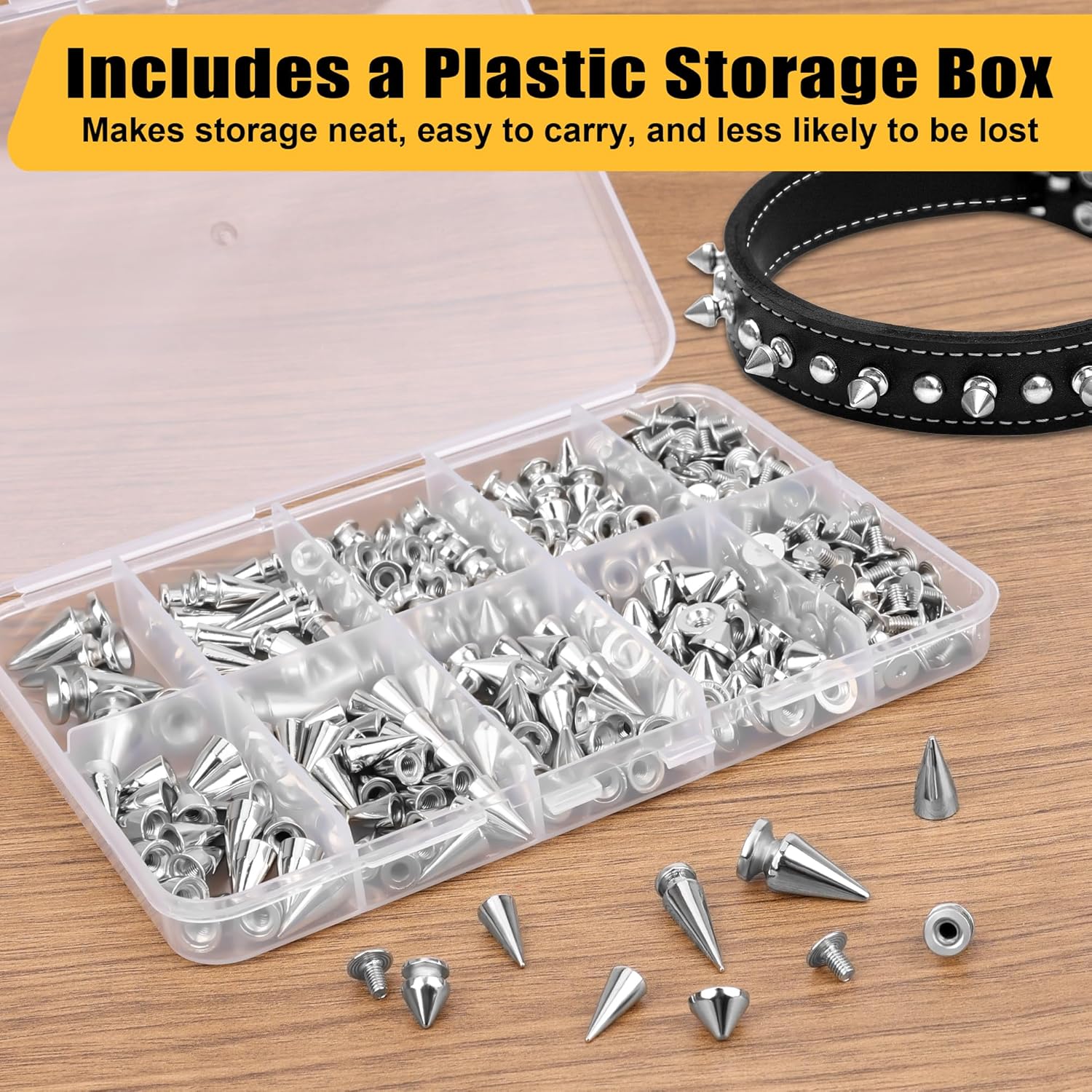 354 Pieces Punk Spikes and Studs Kit, Anglecai 8 Size Cone Spikes Studs Metal Tree Punk Studs for Clothing Spike Rivets for Leather Craftsmanship, Punk Style Clothing Accessories - Image 4