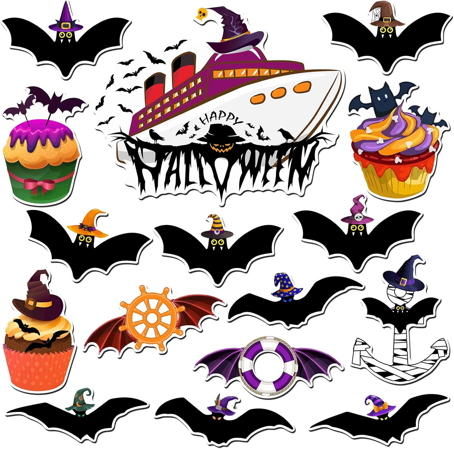 16 piezas de decoración de puerta de crucero, decoración de puerta de crucero, imanes magnéticos de Halloween para automóvil, ancla, preservador de