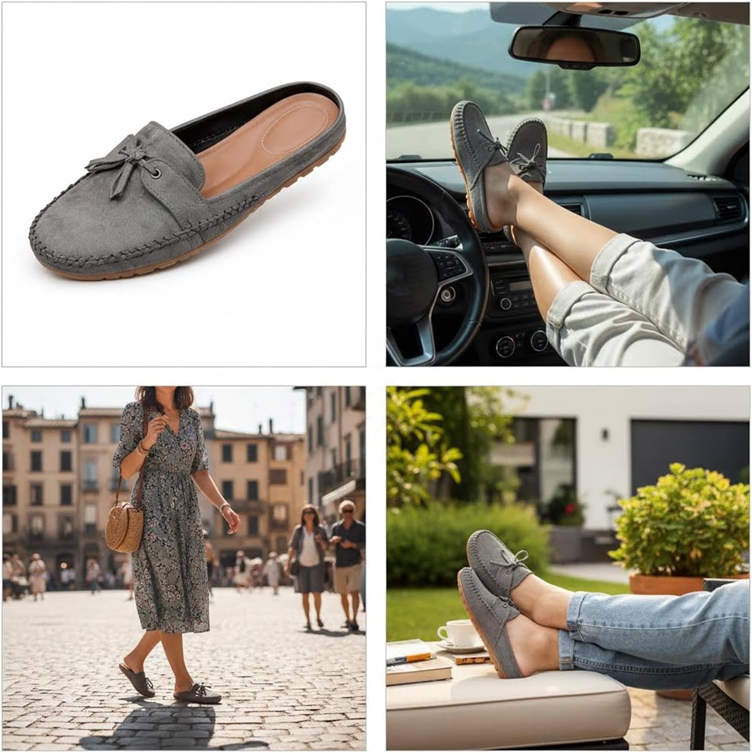 Women's Knotted Flat Mules Comfortable Round Toe Slip-On Lightweight Breathable Anti-Slip Driving Moccasin Clogs Suitable for Everyday Casual Work