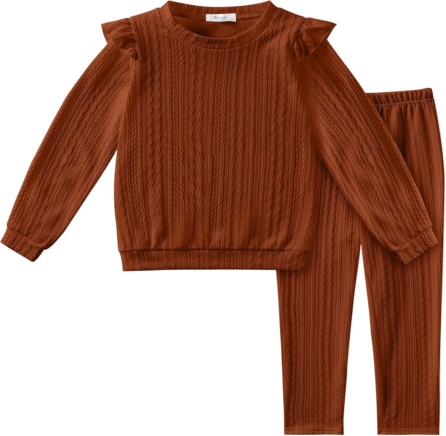 Arshiner Toddler Girl 2Pcs Ribbed Knit Clothes Ruffle Trim Long-sleeve Pullover Sweatshirt and Leggings Fall Outfits 1-6T