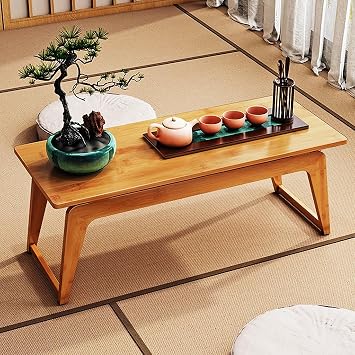 Antique Tatami Tea Table, Bamboo Coffee Table, Japanese Floor End Table, Multifunctional Low Table for Sitting on The Floor, Farmhouse Decor Side Table,Wood,90cm/35.4in