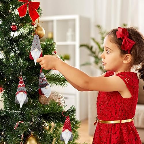 Miniatura 6 de Skylety 4 piezas de gnomos colgantes para árbol de Navidad, hechos a mano, sombrero de gnomo sueco Tomte, adornos de felpa escandinavo de barba de