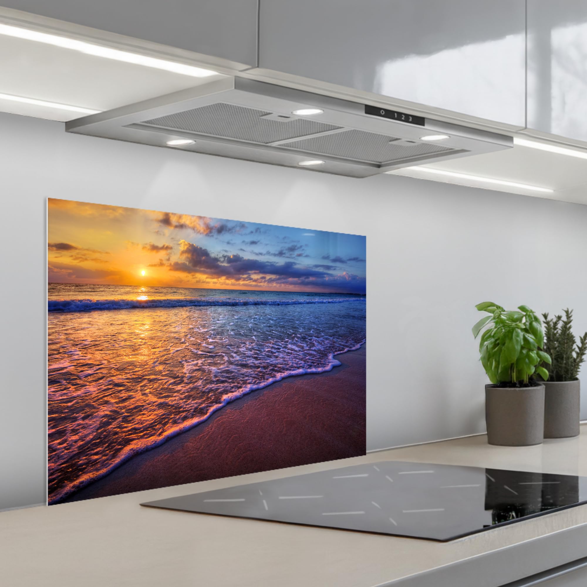 KitchenYeah© Paraschizzi Cucina Adesivo 50x70 cm Pannello Parete Paraspruzzi per Piano Cottura Mare - Spiaggia - Tramonto - Nuvole - Orizzonte