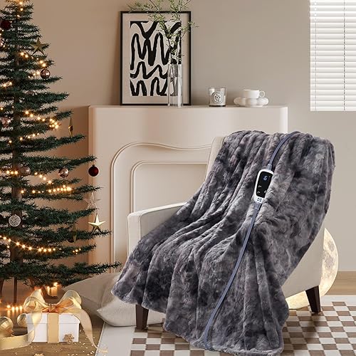 Miniatura 4 de SEALY Manta eléctrica térmica, manta térmica de piel sintética con 6 ajustes de calor y apagado automático de 2 a 10 horas, calentamiento rápido y