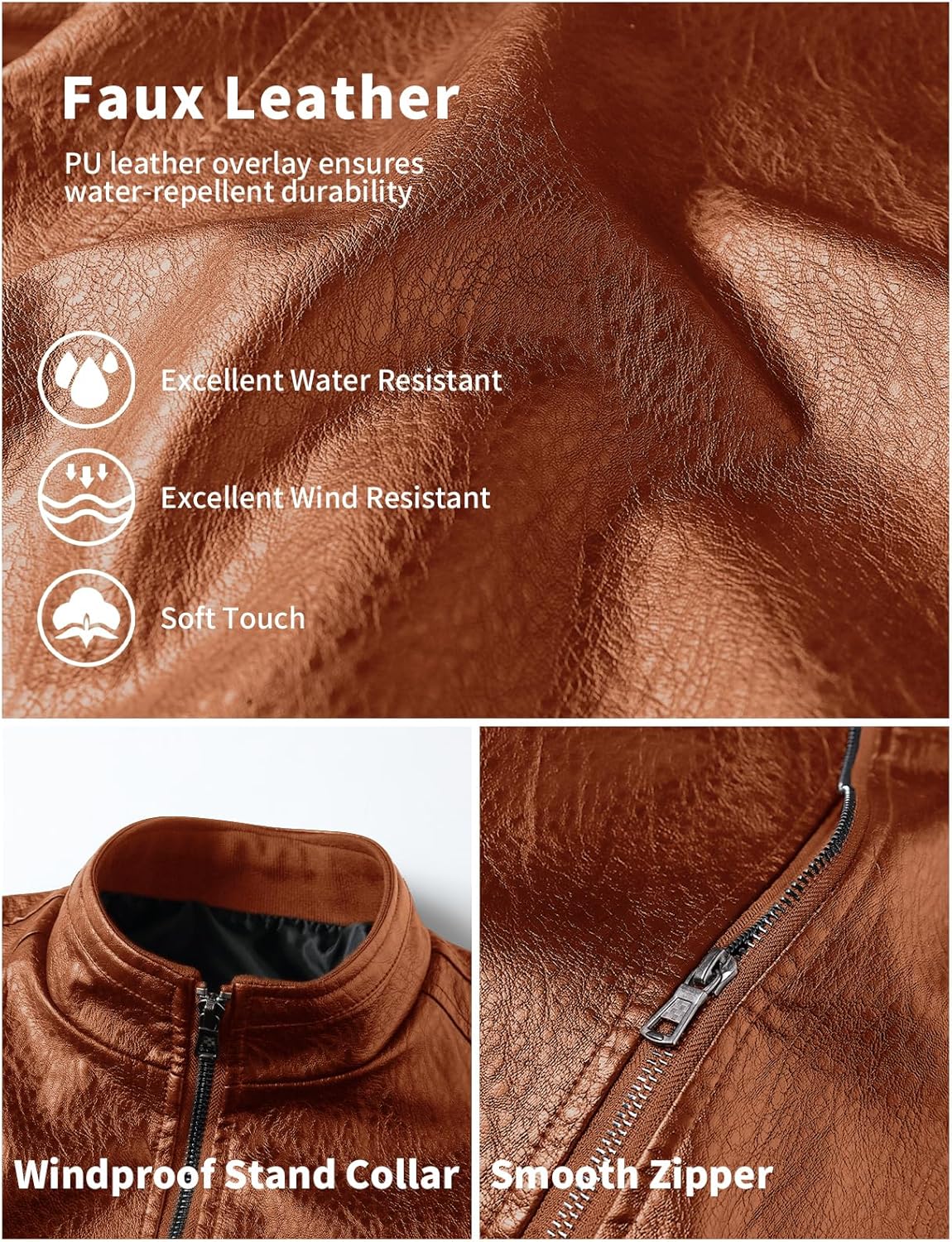 جاكيت جلد خفيف الوزن بياقة واقفة للرجال من الجلد الصناعي للدرا... - view 3